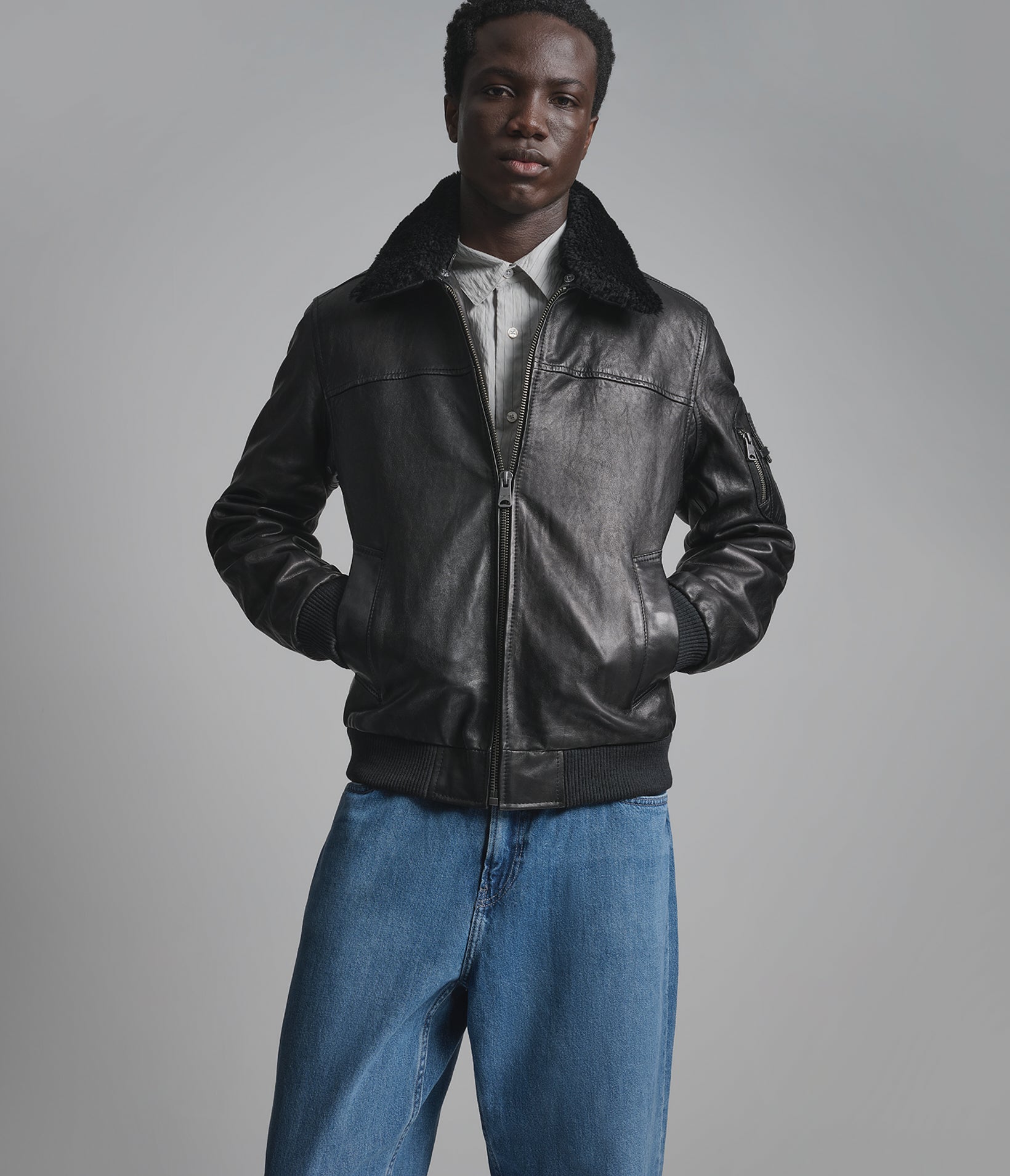 Men's leather bomber jacket