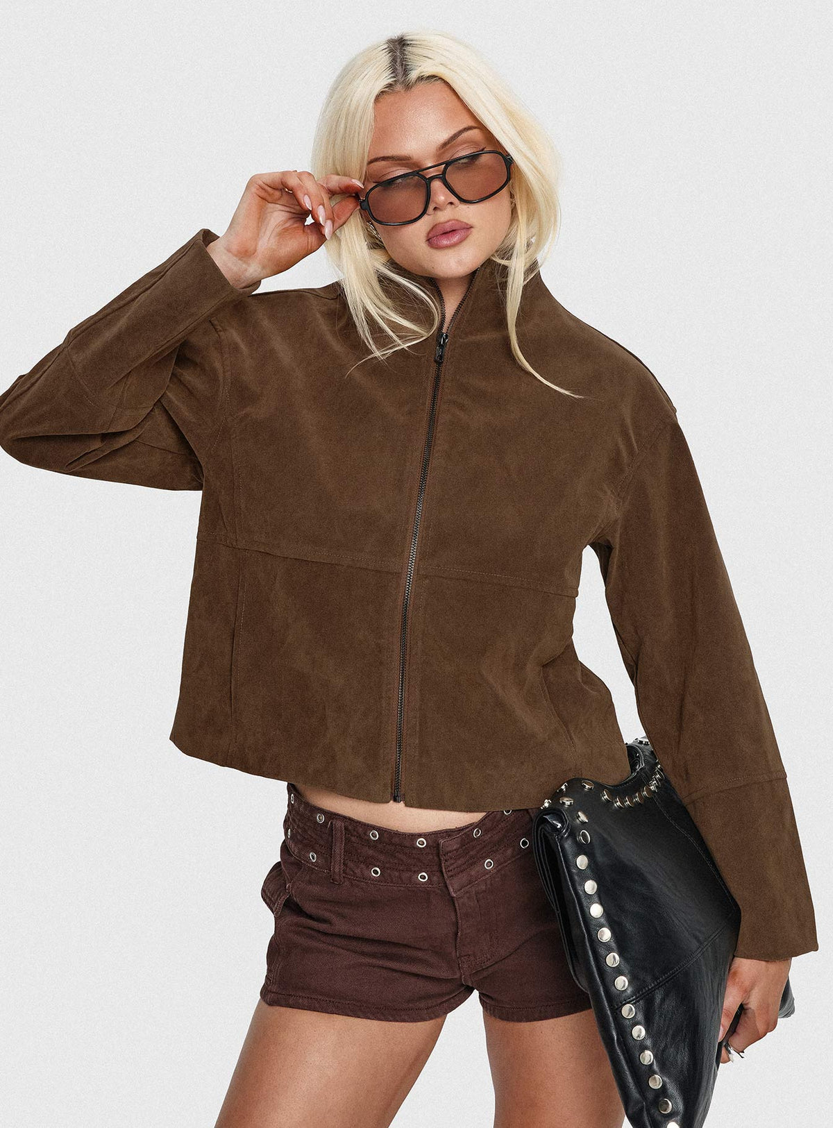 Women's Jessalynn Faux Suede Zip Through Jacket Brown