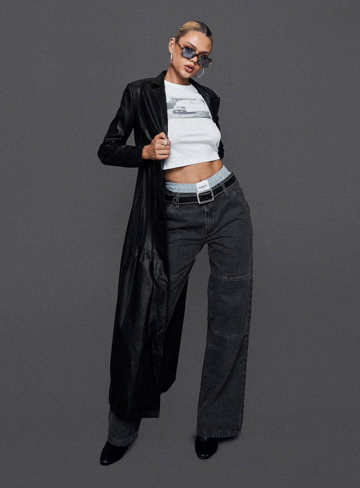 Women's Speak Easy Long Line Faux Leather Coat Black — Jacket