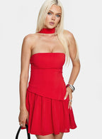 Women's Odela Strapless Drop Waist Mini Dress Red — Dress