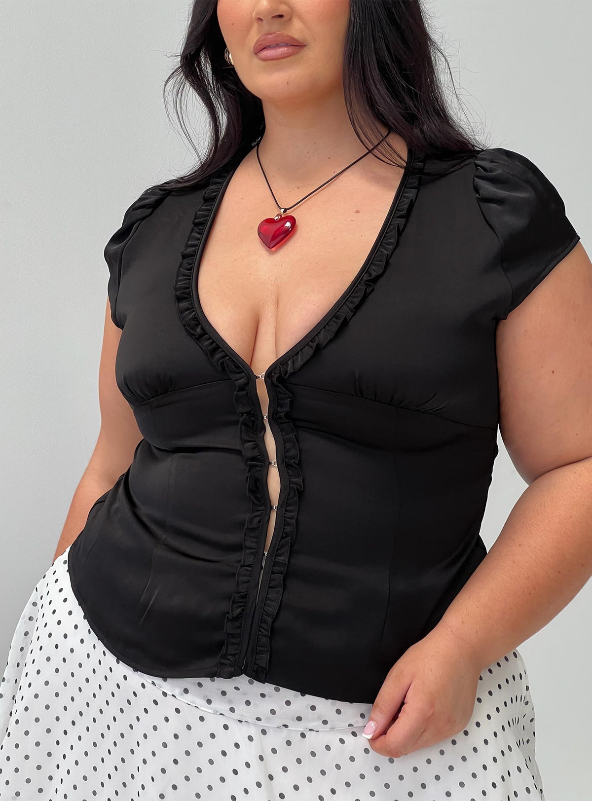 Women's Tatianna Frill Blouse Top Black Curve