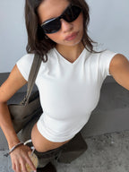 Women's Daily Define High V Neck Short Sleeve Top White