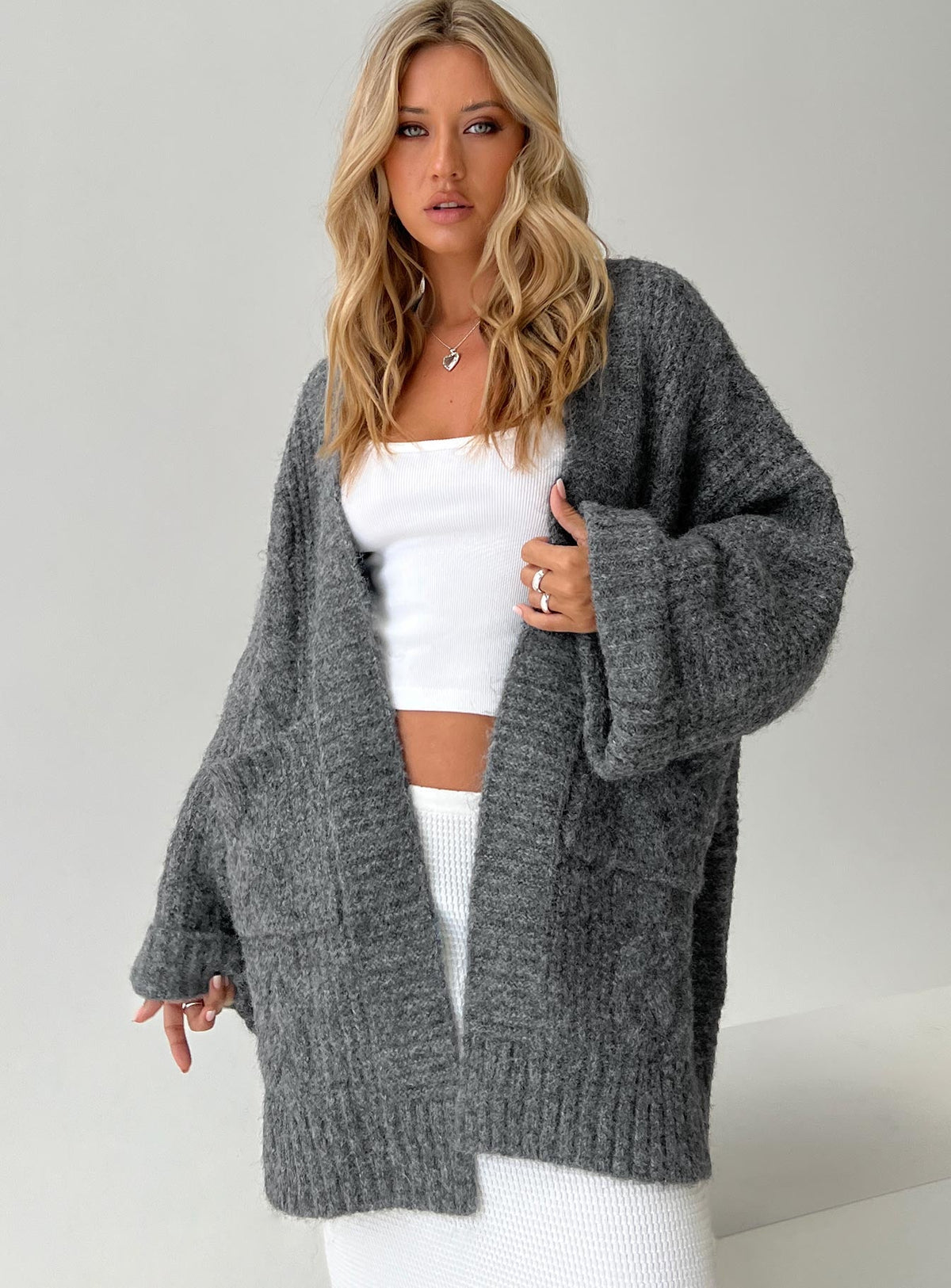 Women's Paisleigh Cable Knit Cardigan Charcoal — Sweater