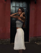 Women's Rosette Frill Midi Skirt Cream