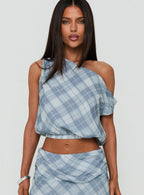 Women's Sabbine Off Shoulder Top Blue Check