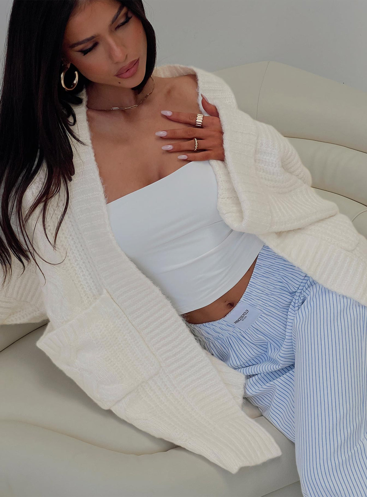 Women's Paisleigh Cable Knit Cardigan Cream — Sweater