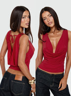 Women's Brinly Jersey Cowl Neck Slouchy Top Red