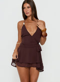 Women's Two Tides Halter Wrap Mini Dress Brown — Dress
