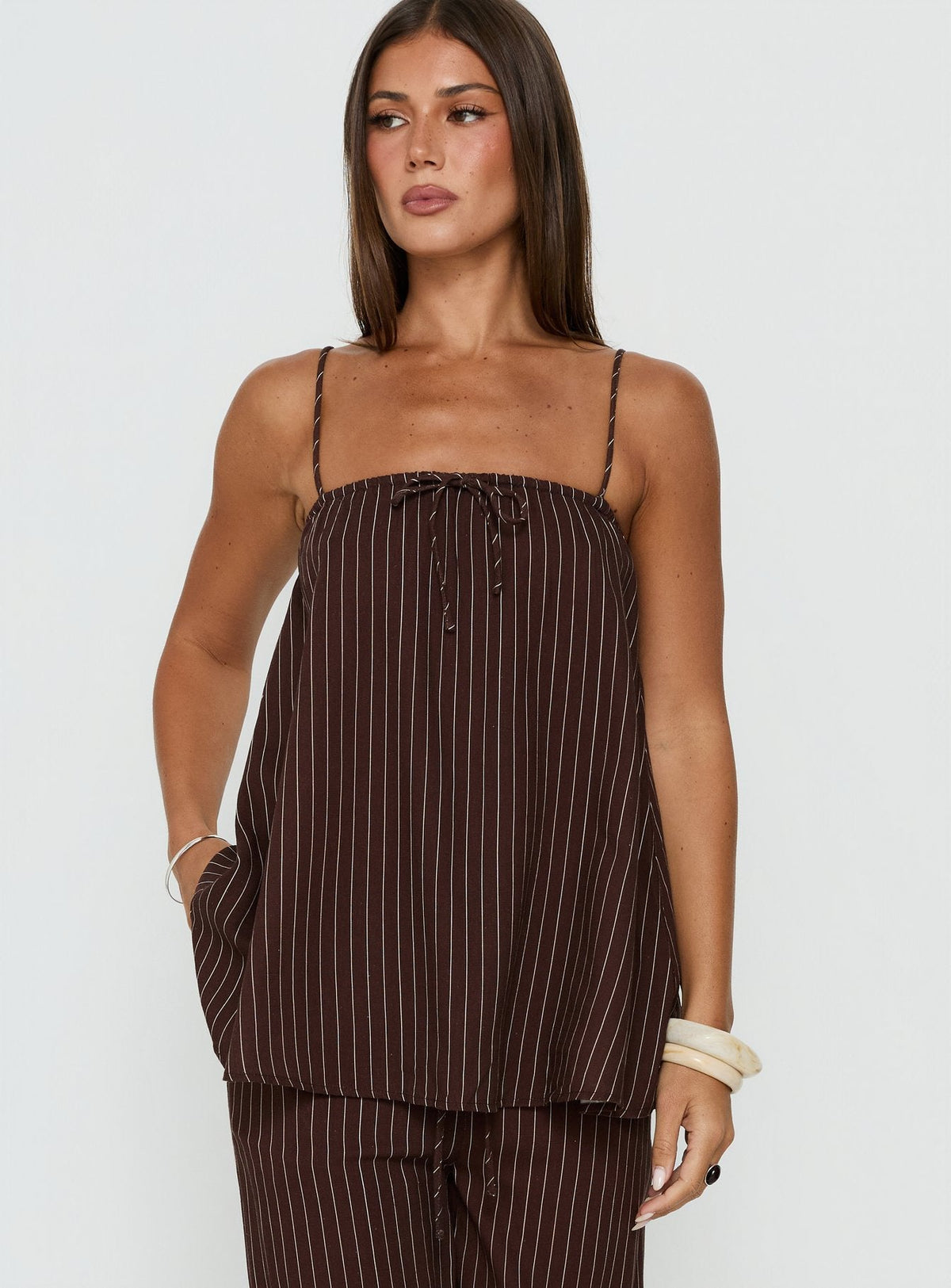 Women's Amibella Boxy Cami Top Brown / Cream Stripe