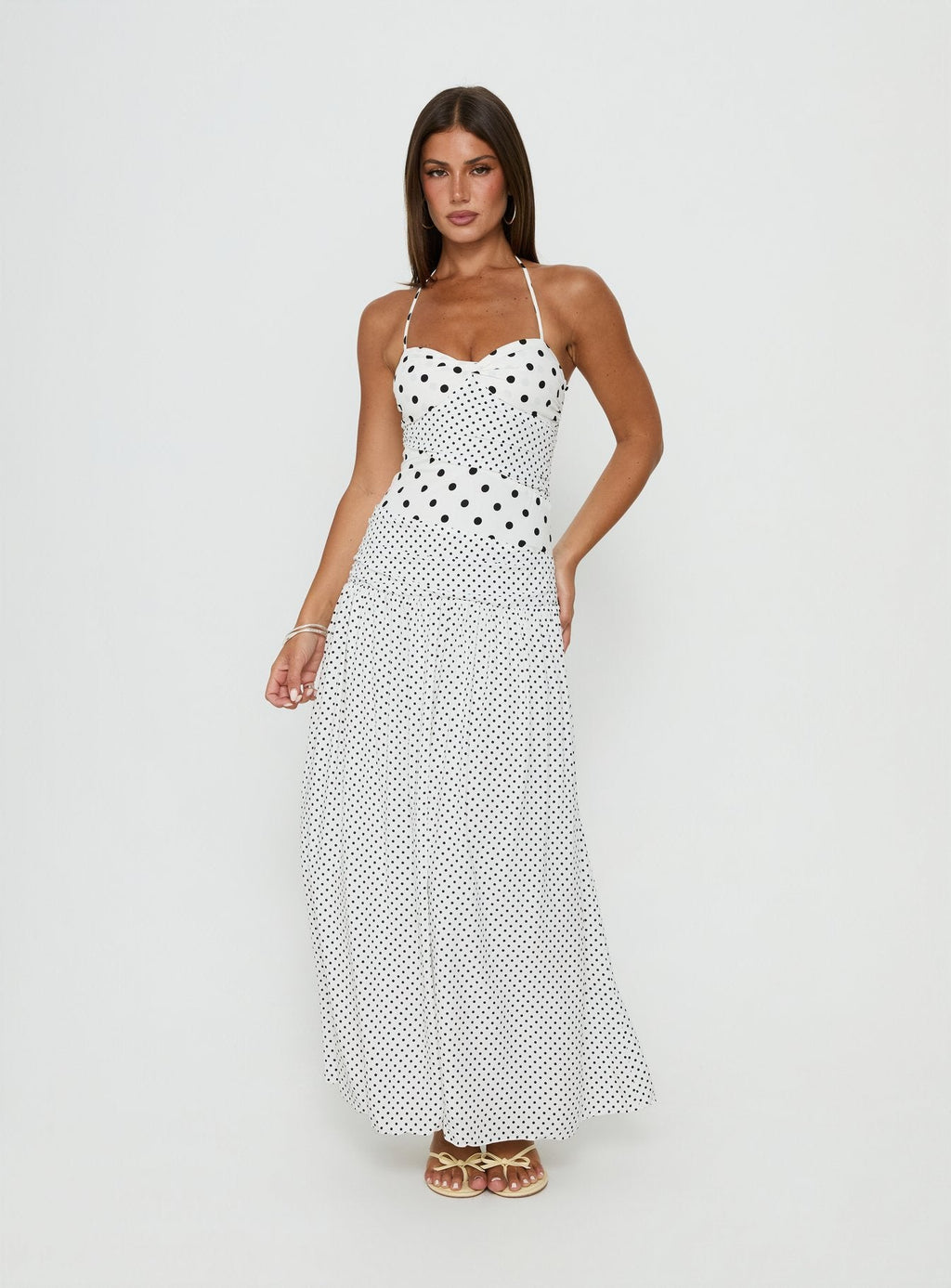 Women's Marguerite Halter Maxi Dress White Polka Petite — Dress
