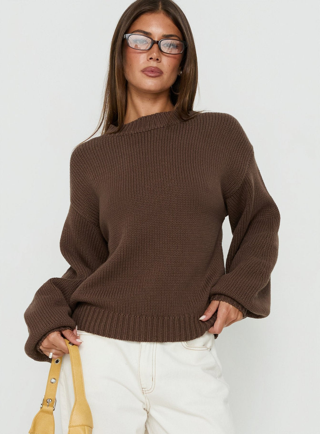 Women's Harmony Balloon Sleeve Knit Sweater Dark Brown