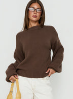 Women's Harmony Balloon Sleeve Knit Sweater Dark Brown