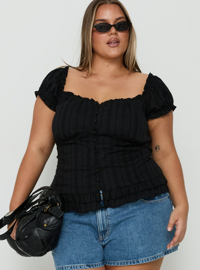 Women's Suiter Frill Detail Top Black Curve
