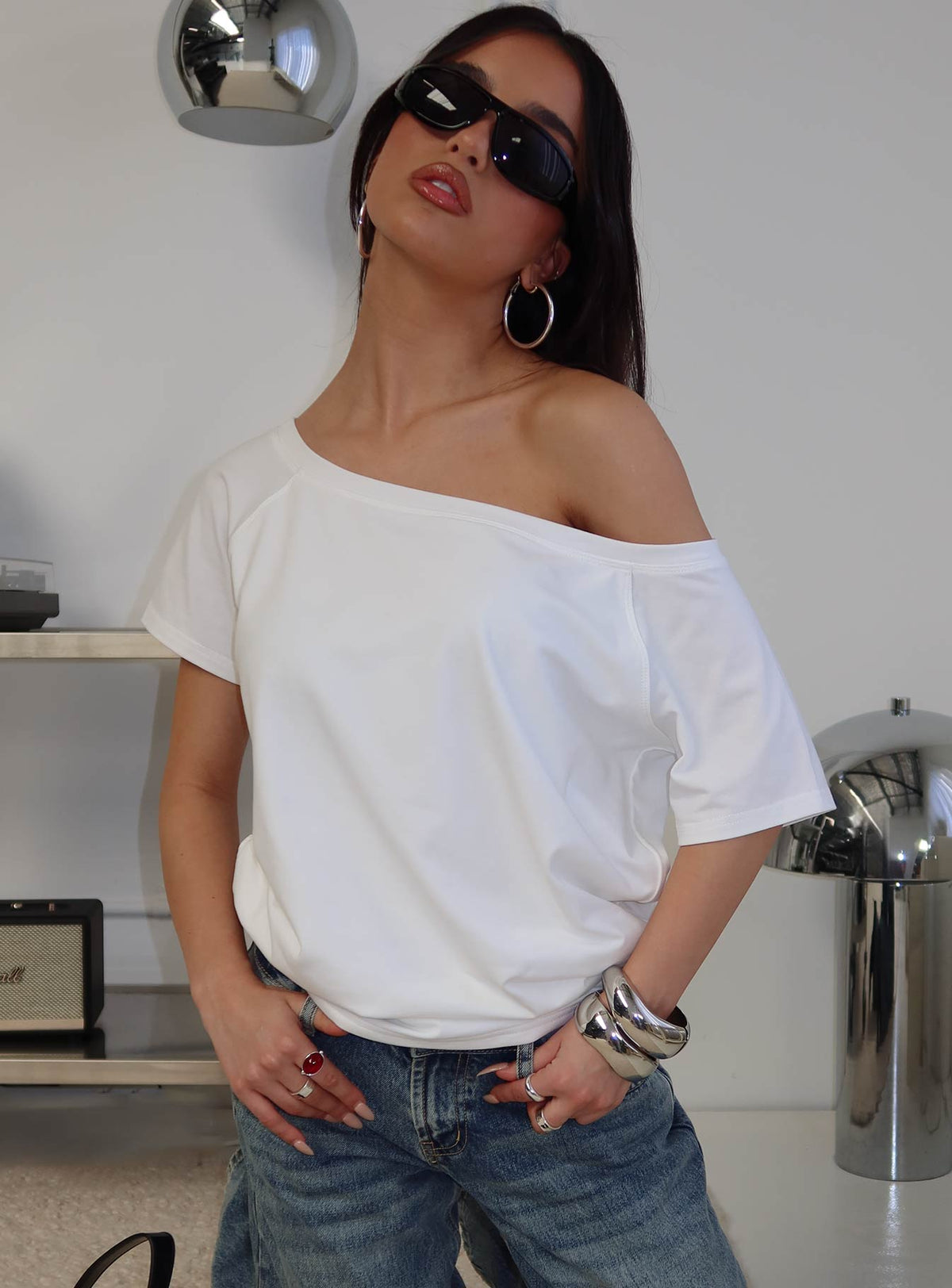 Women's Icon Baby Off Shoulder Top White