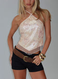 Women's Udelle Sequin Fringey Halter Top Cream Sequin