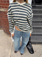 Women's Opollo V Neck Jumper Blue Multi Stripe — Sweater