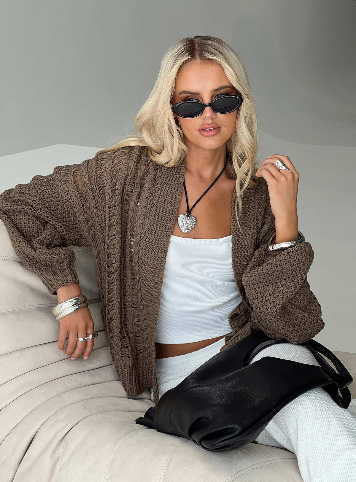 Women's Abner Cable Cardigan Brown — Sweater