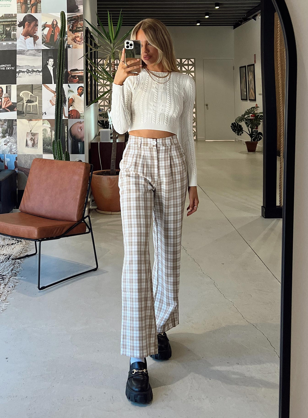 Women's Archer Pants Beige Plaid