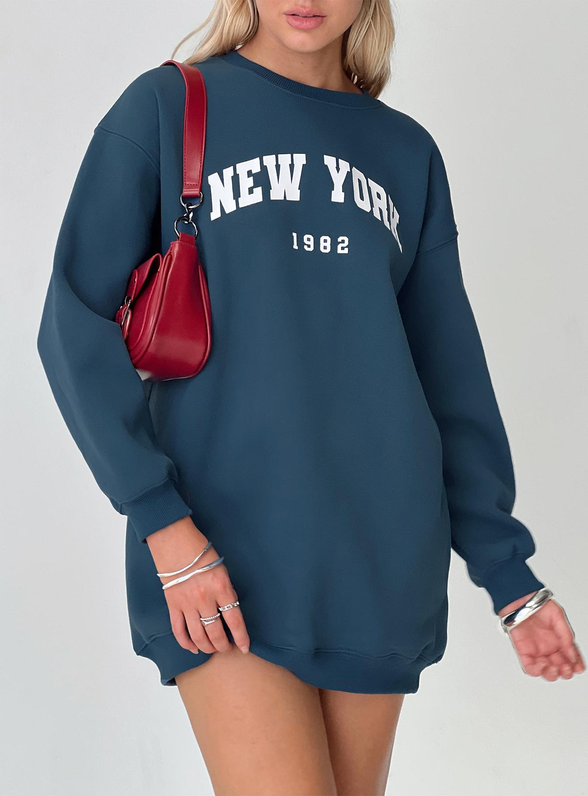 Women's New York Minute Mini Sweatshirt Dress Navy — Dress