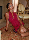 Women's Twilight Zone Beaded Cowl Neck Top Red