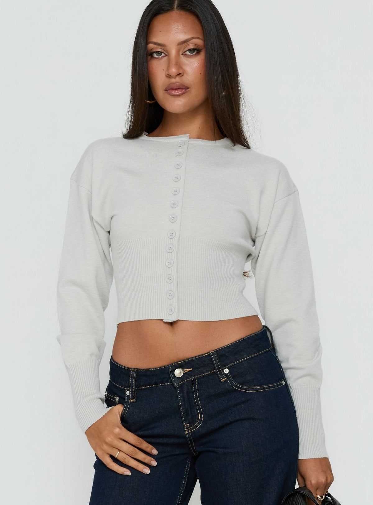 Women's Emerina Cinched Button Down Cardigan Grey — Sweater