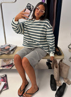 Women's Opollo V Neck Jumper Blue Multi Stripe — Sweater