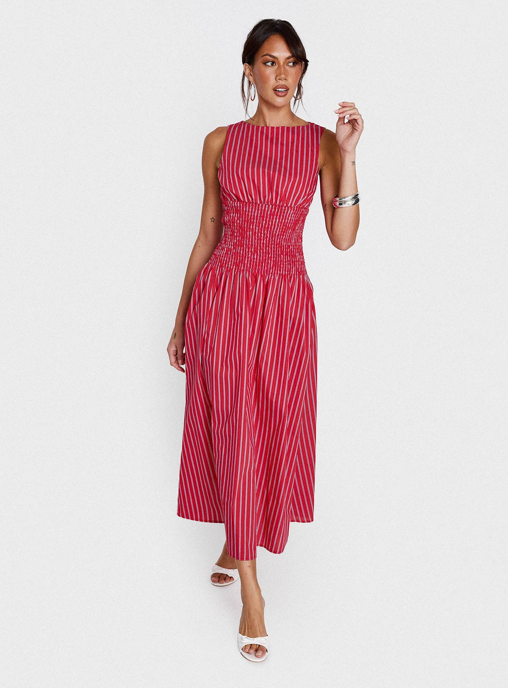Women's Lilienne Cotton Poplin Maxi Dress Red Stripe — Dress