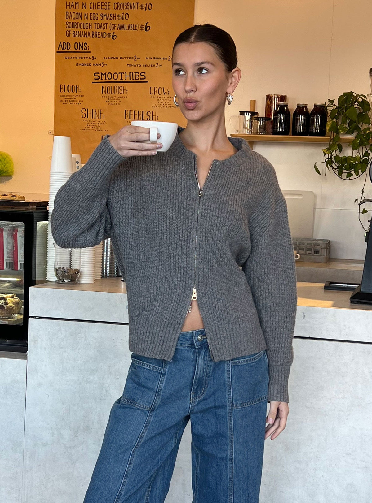 Women's Lexene Zip Through Jumper Grey — Sweater