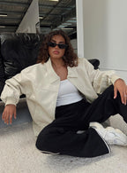 Women's Goldsmith Faux Leather Bomber Jacket Cream