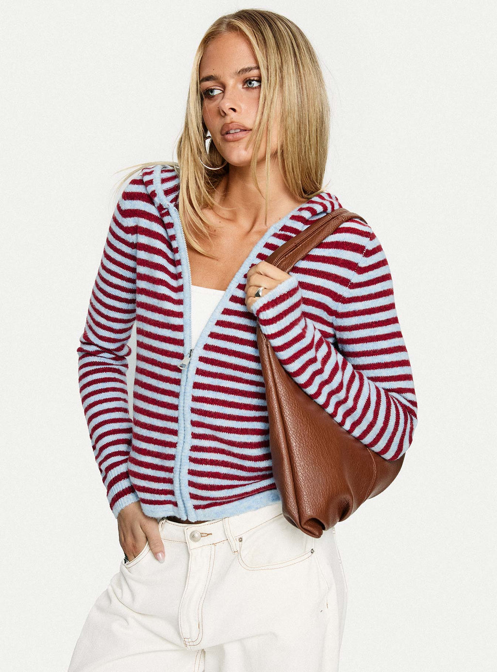 Women's Superstars Zip Through Hoodie Blue / Red Stripe — Sweater