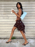 Women's Hevenna Asymmetrical Chiffon Mini Skirt Brown / Blue Polka