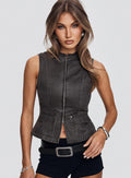 Women's Spike Zip Front Denim Top Grey