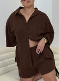 Women's Peni Linen Button Down Top Chocolate Curve
