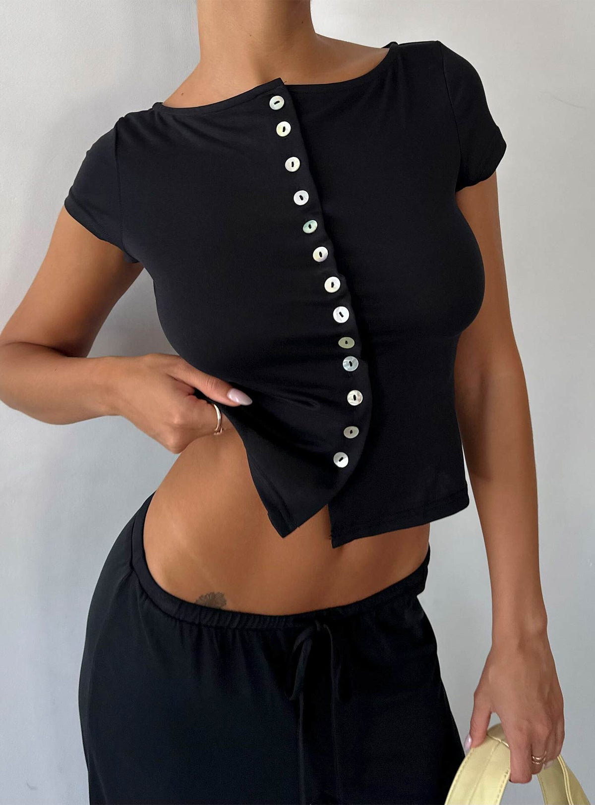 Women's Angellina Jersey Button Down Top Black