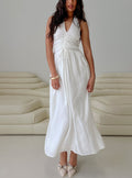 Women's Jozefine Halter Ruched Maxi Dress White — Dress