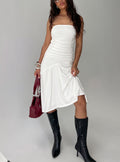 Women's Rienna Strapless Asymmetrical Midi Dress White — Dress