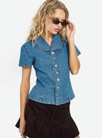 Women's Ellix Button Up Top Blue Denim