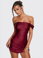 Women's Zabbarra Off The Shoulder Mini Dress Burgundy — Dress