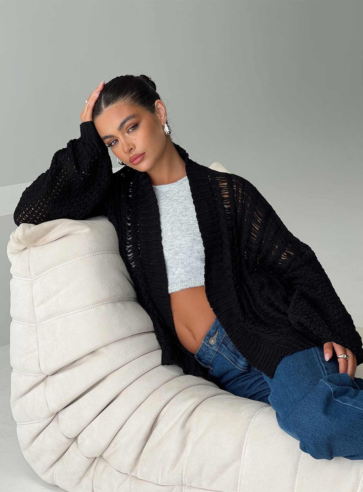 Women's Abner Cable Cardigan Black — Sweater