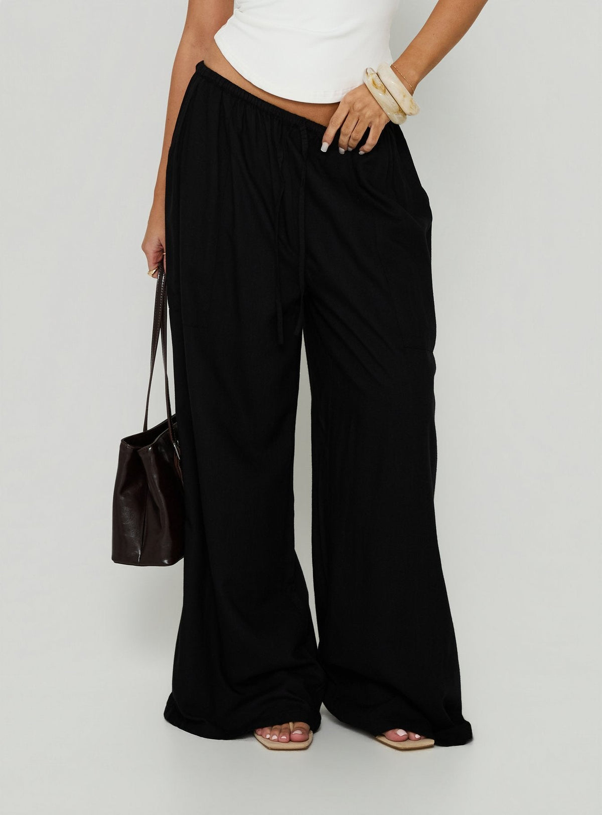 Women's Peacemaker Tie Waist Relaxed Pants Black