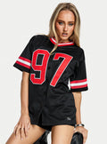 Women's SDSU Football Button Down Jersey Black — Top