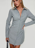 Women's Publicity Long Sleeve Mini Dress Blue Pinstripe — Dress