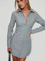 Women's Publicity Long Sleeve Mini Dress Blue Pinstripe — Dress