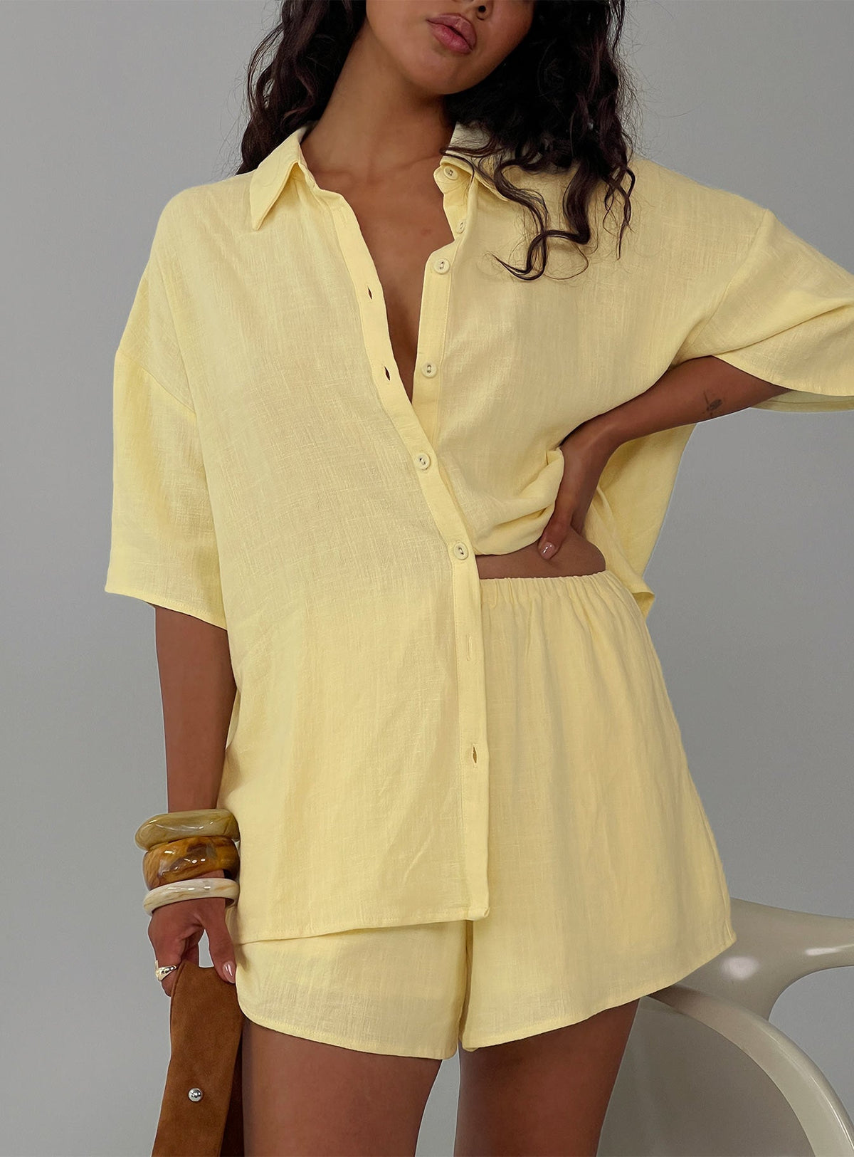 Women's Peni Linen Button Down Top Yellow