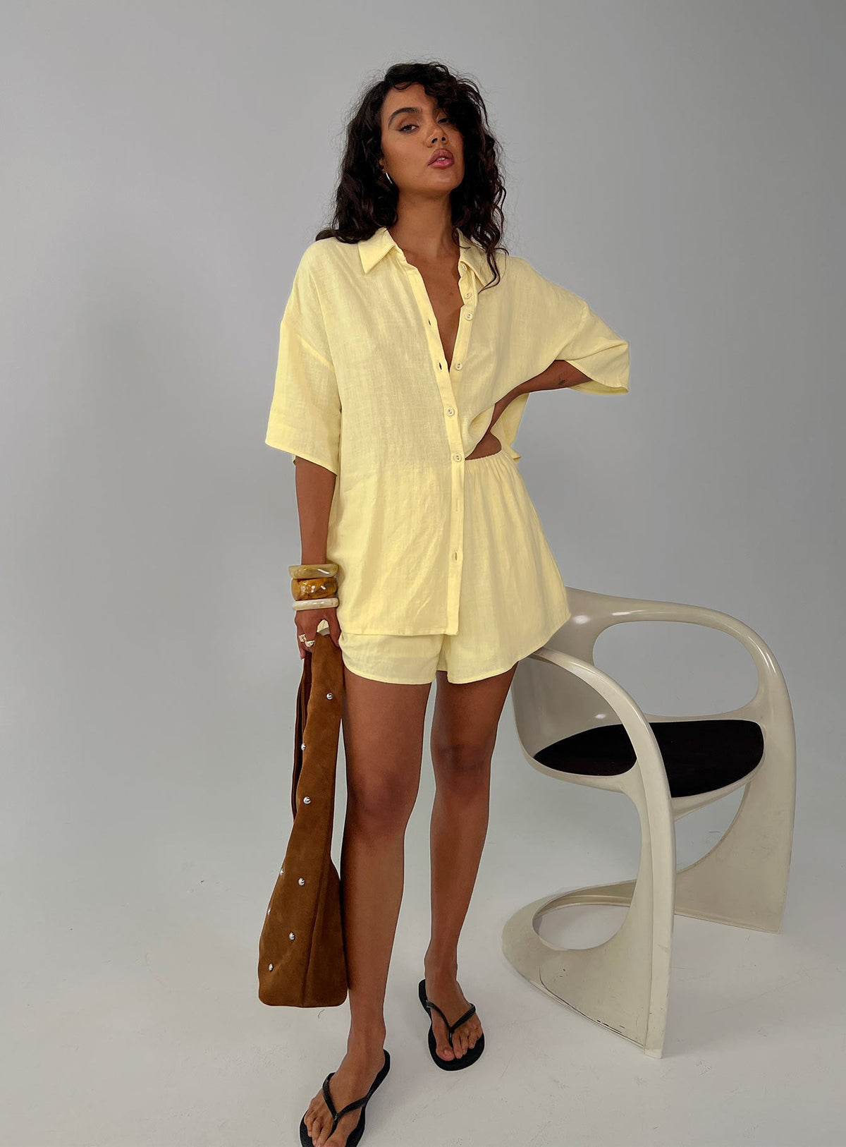Women's Peni Drawstring Linen Shorts Yellow