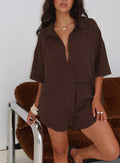 Women's Peni Linen Button Down Top Chocolate