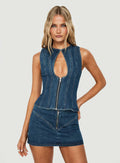 Women's Capree Zip Up Top Mid Wash Denim