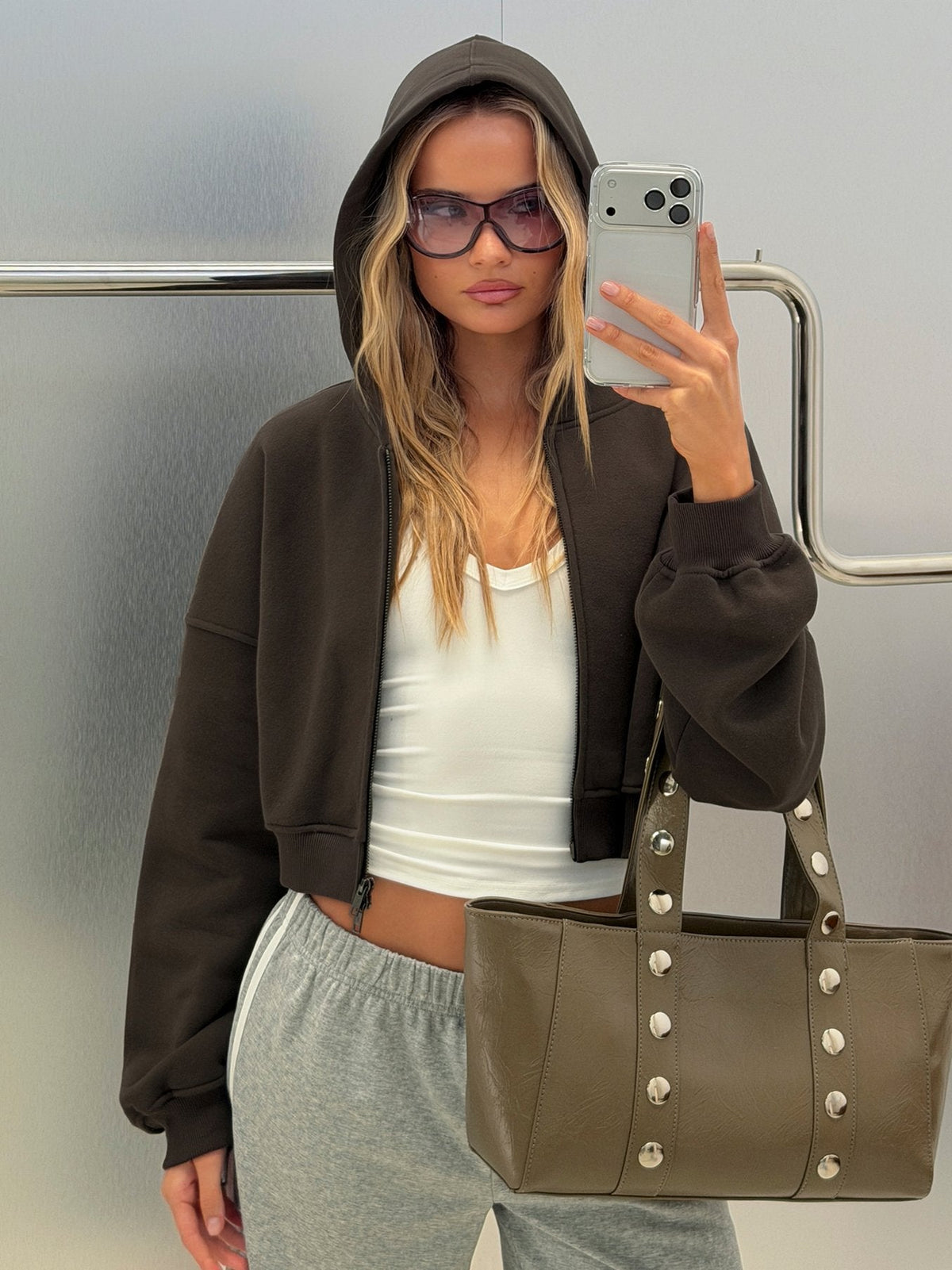 Women's Zellah Double Ended Zipper Hoodie Iron Grey — Sweater