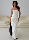 Women's Dovie Linen Blend Strapless Midi Dress Cream Polka — Dress