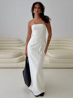 Women's Dovie Linen Blend Strapless Midi Dress Cream Polka — Dress